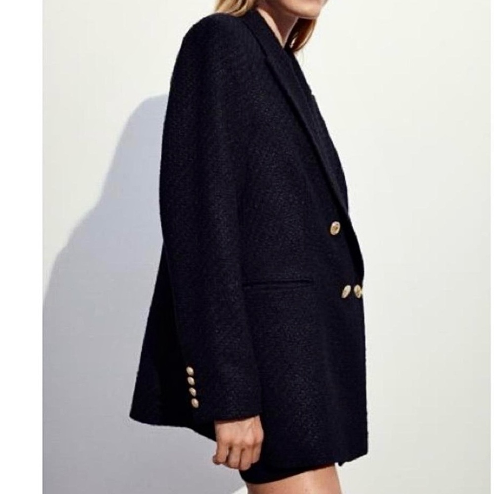 H&M TEXTURED WEAVE BLAZER XS Black - Picture 2 of 11